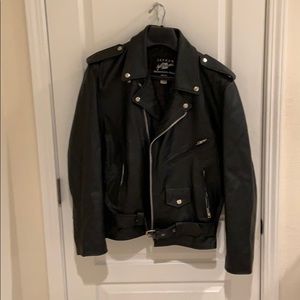 Black leather motorcycle jacket